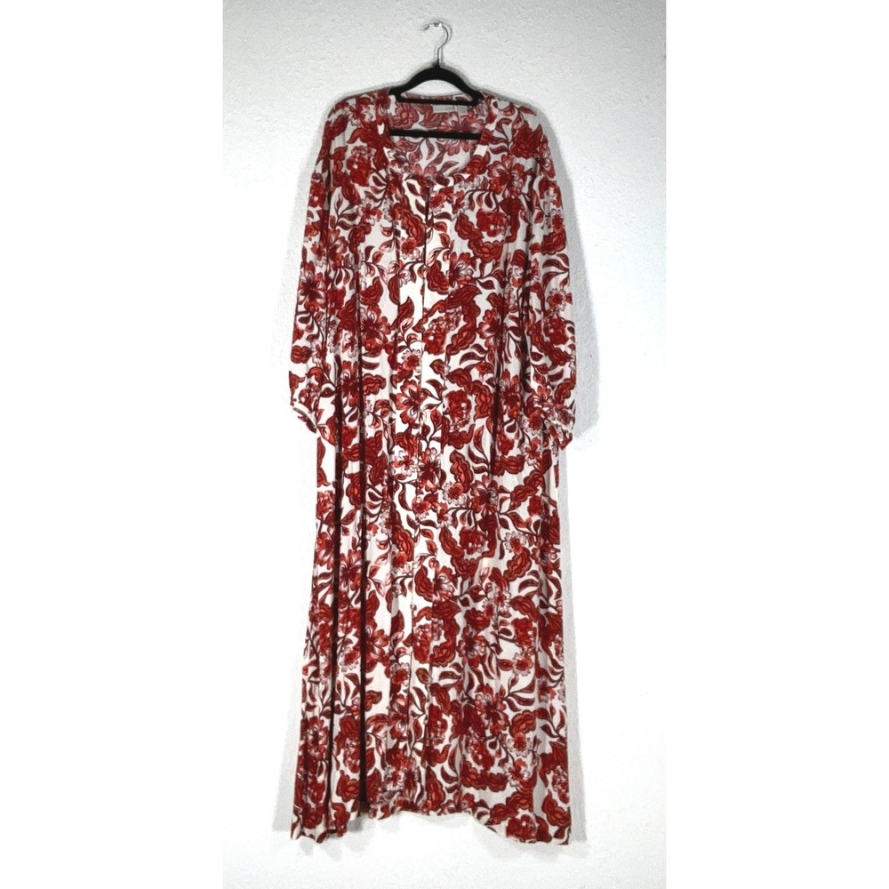 Hinge Red Floral Maxi Dress - M - Long Sleeve Boho Cottagecore V-Neck